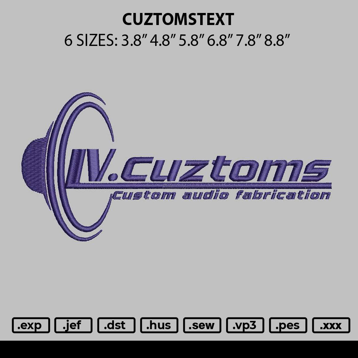 Cuztomstext 0203 Embroidery File 6 sizes
