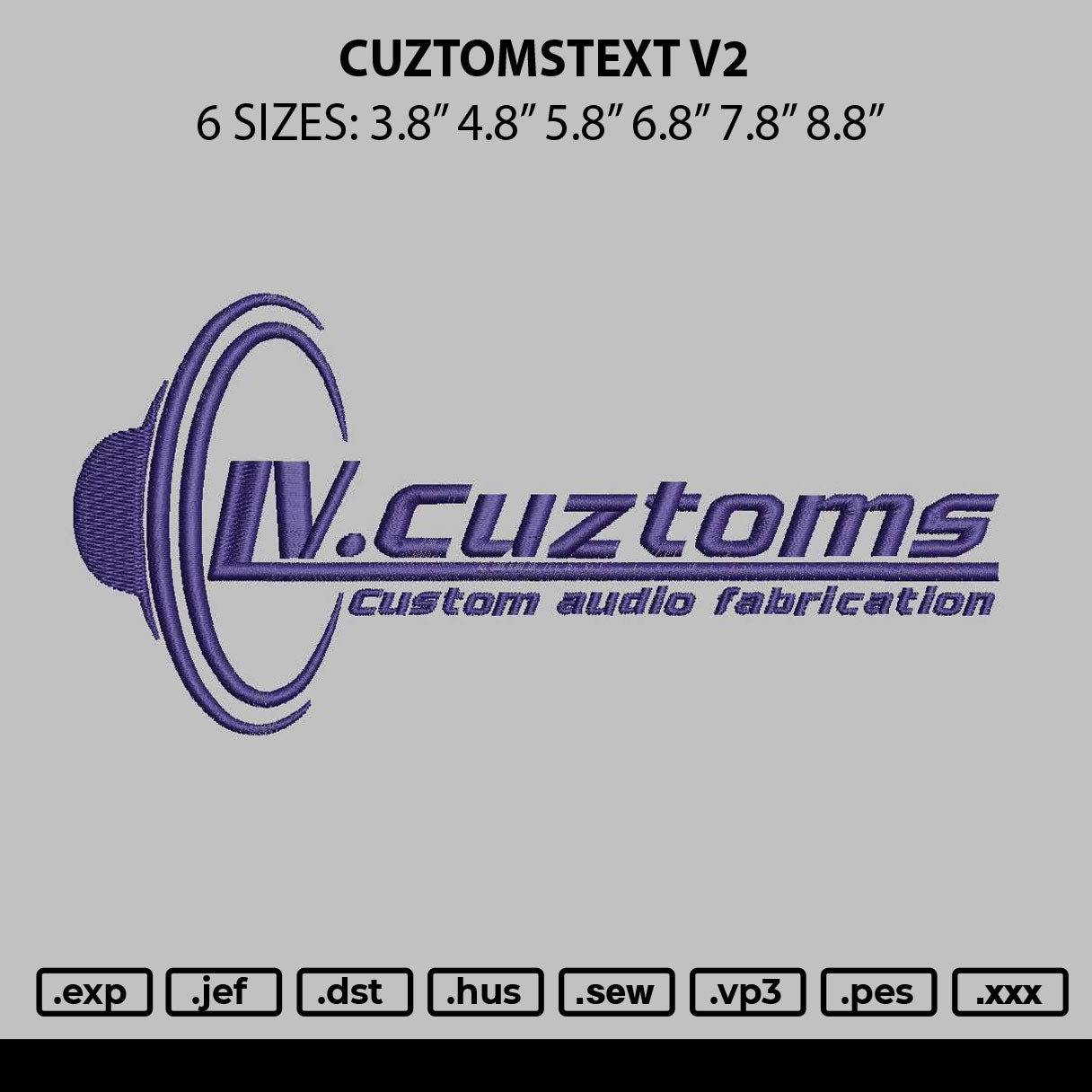 Cuztomtext V2 Embroidery File 6 sizes