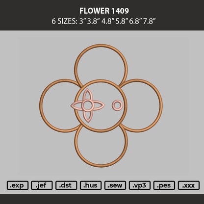 Flower 1409 Embroidery Machine Design File 6 sizes