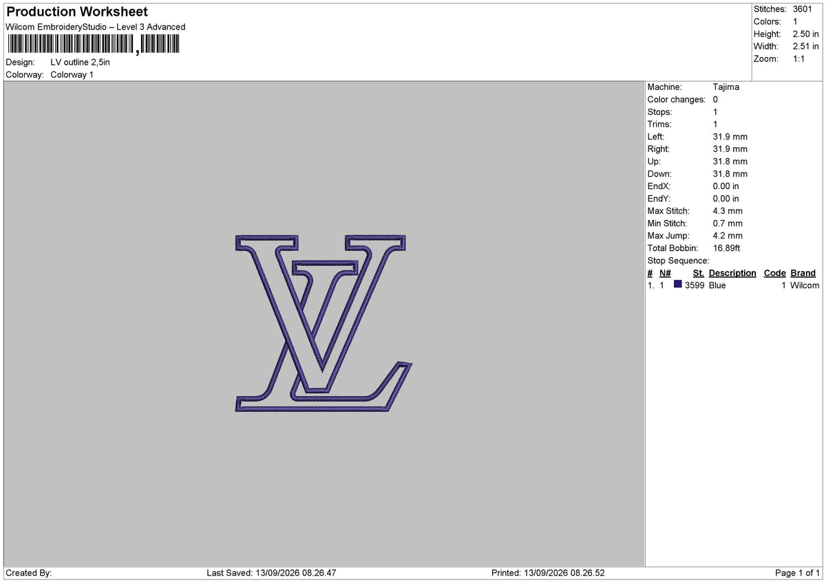 Lv Logo Outline Embroidery Machine File