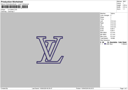 Lv Logo Outline Embroidery Machine File