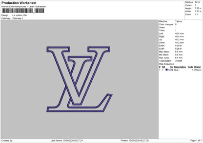 Lv Logo Outline Embroidery Machine File