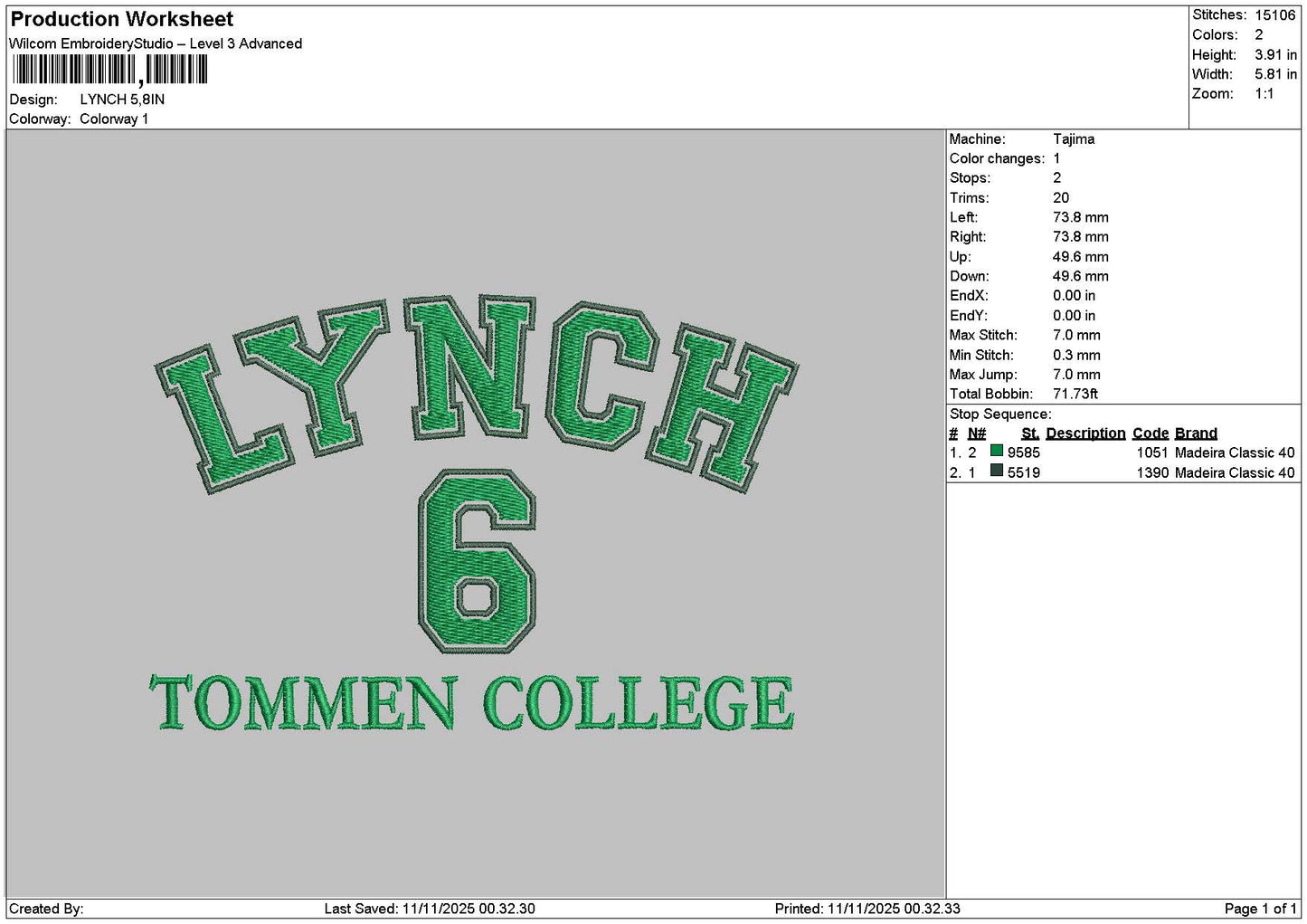 Lynchtext Embroidery File 6 sizes