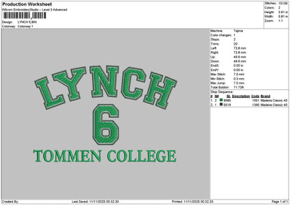 Lynchtext Embroidery File 6 sizes