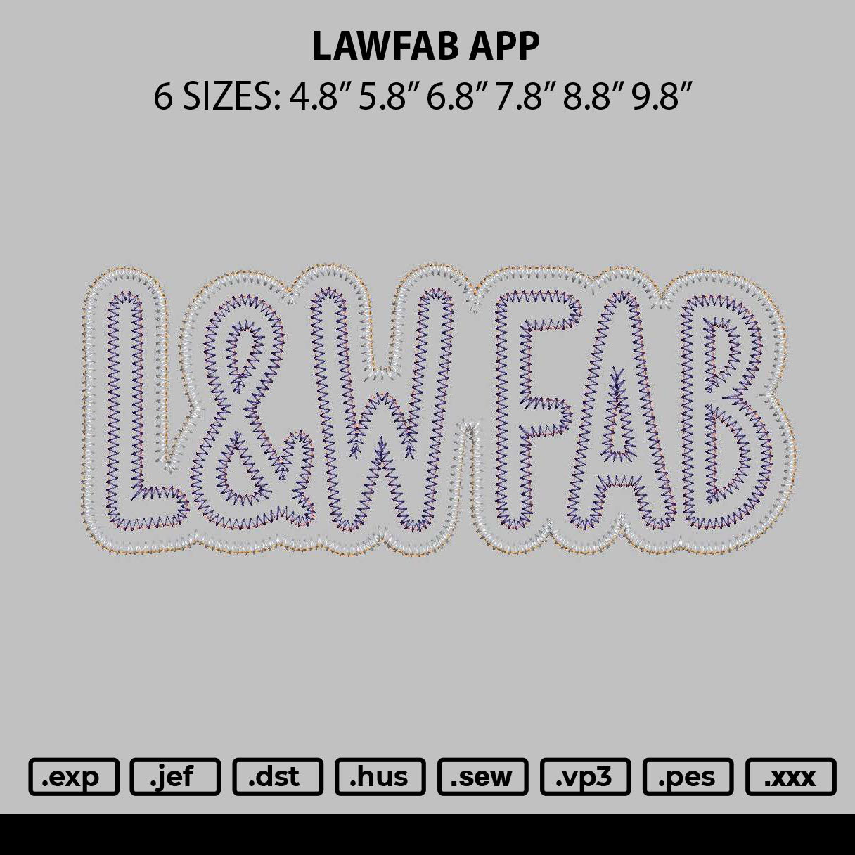 Lawfab App Embroidery File 6 sizes