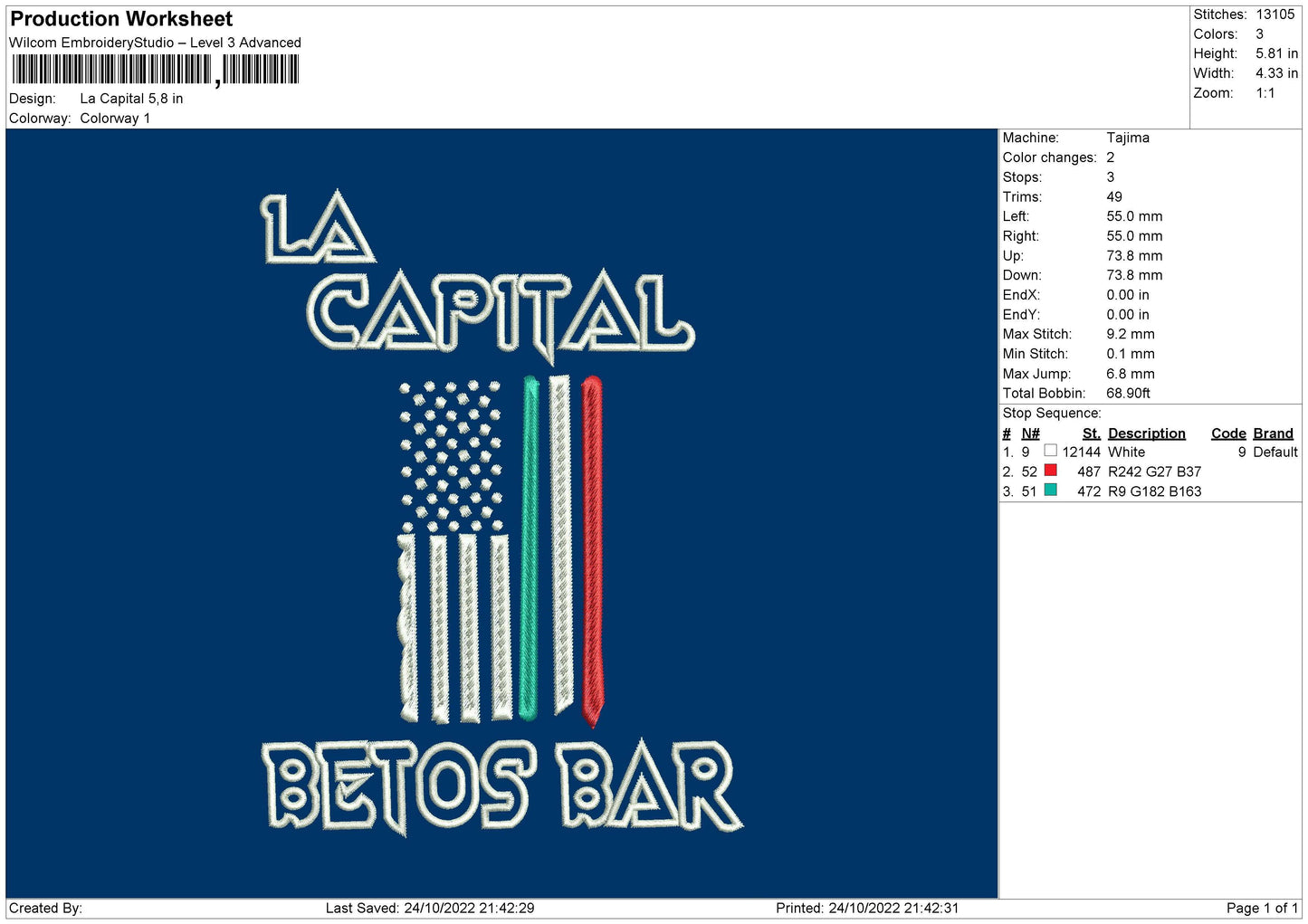 La Capital Embroidery File 6 sizes