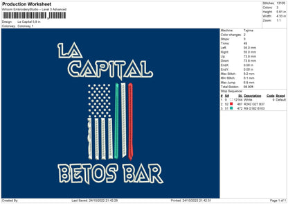 La Capital Embroidery File 6 sizes