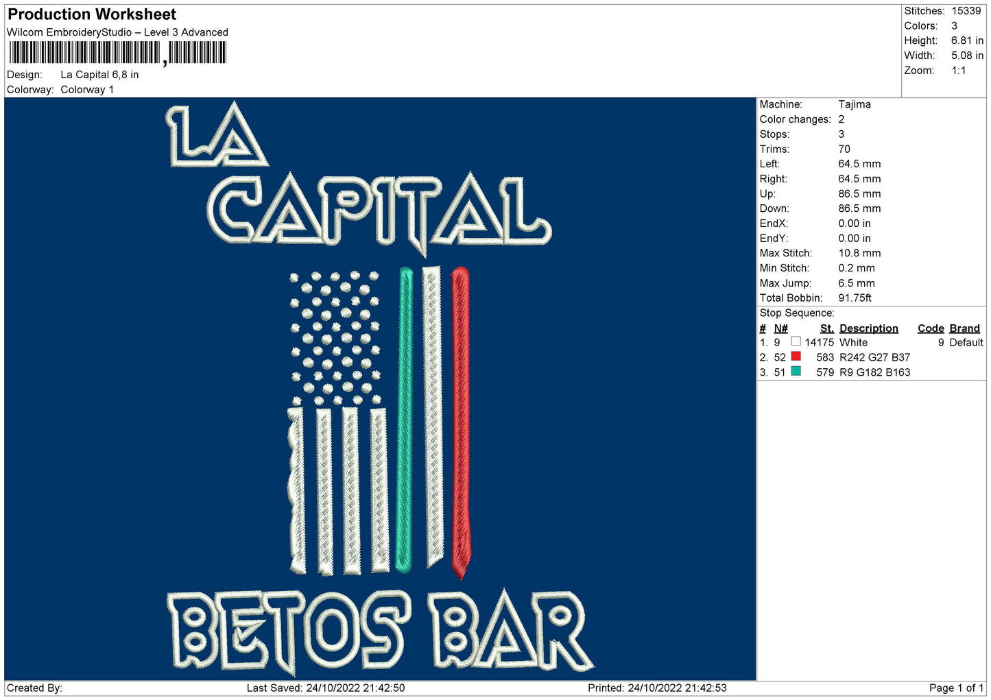 La Capital Embroidery File 6 sizes