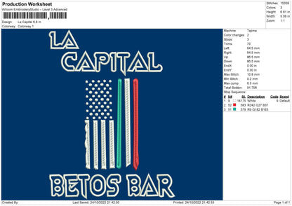 La Capital Embroidery File 6 sizes