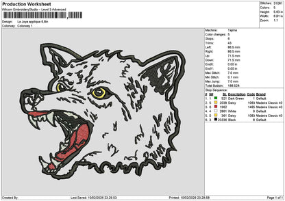 Wolf Applique Embroidery File 6 sizes
