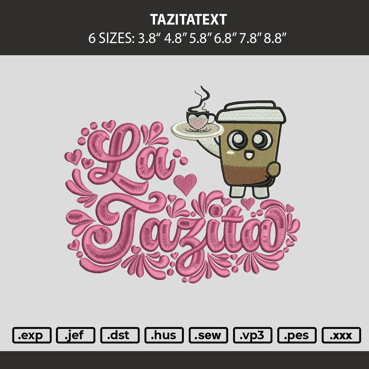 Tazitatext Embroidery Machine Design File 6 sizes