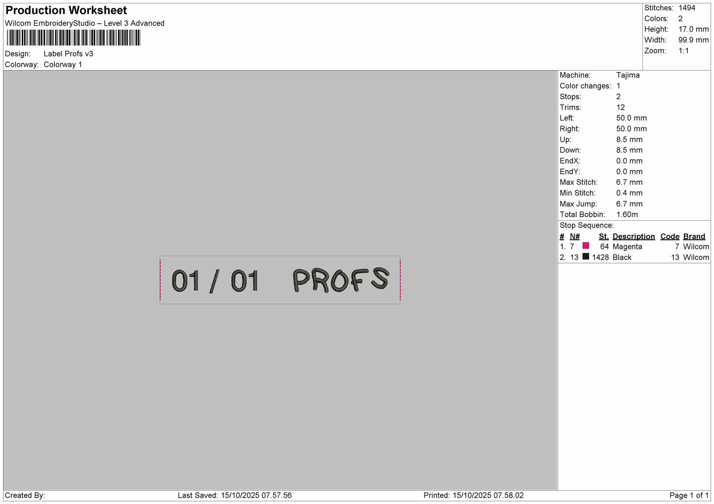 Label Profs Embroidery File
