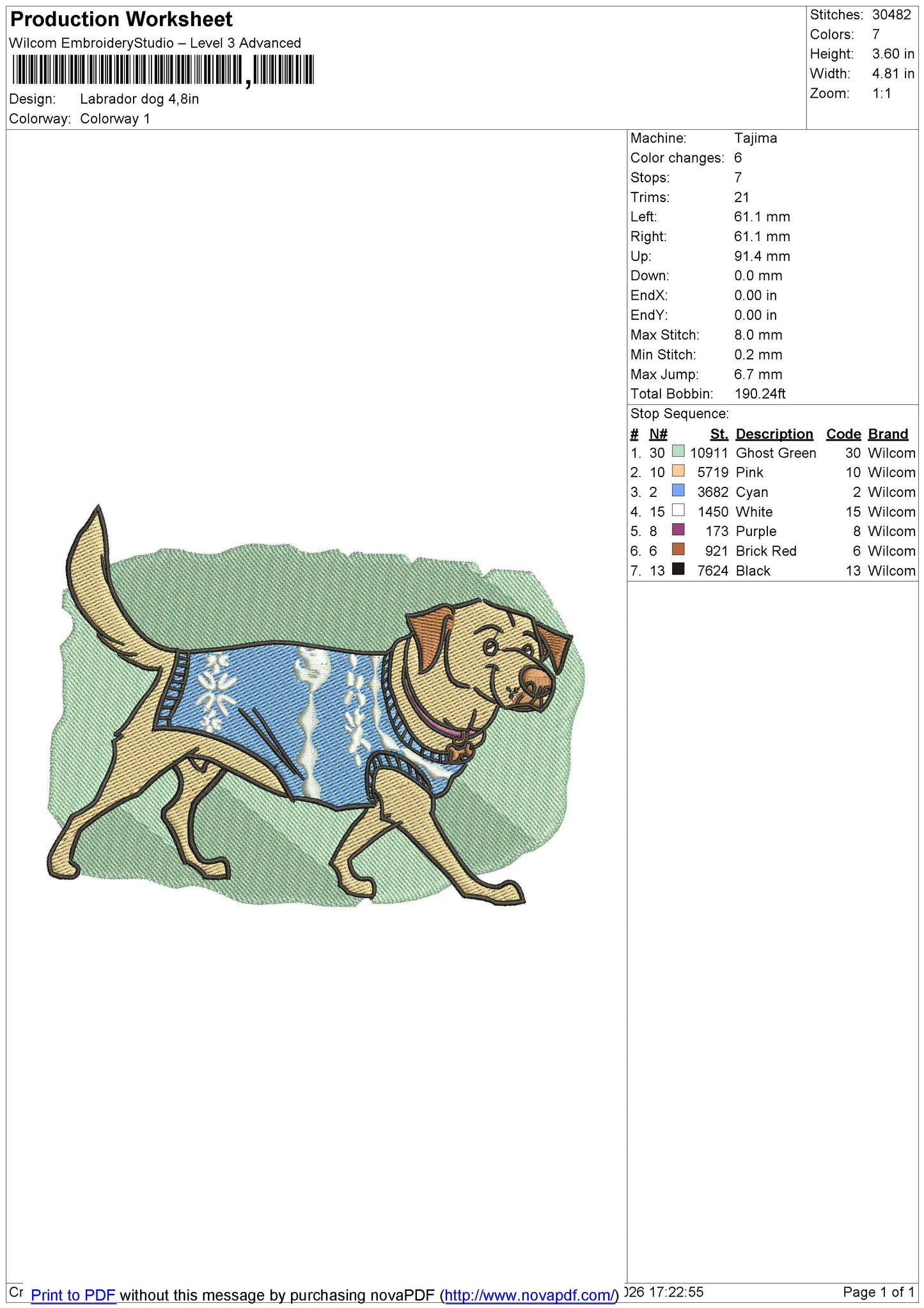 Labrador dog Embroidery File 6 size