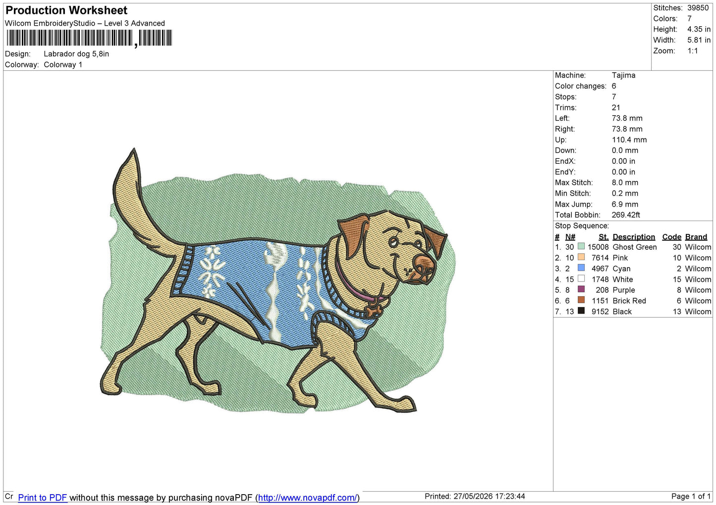 Labrador dog Embroidery File 6 size