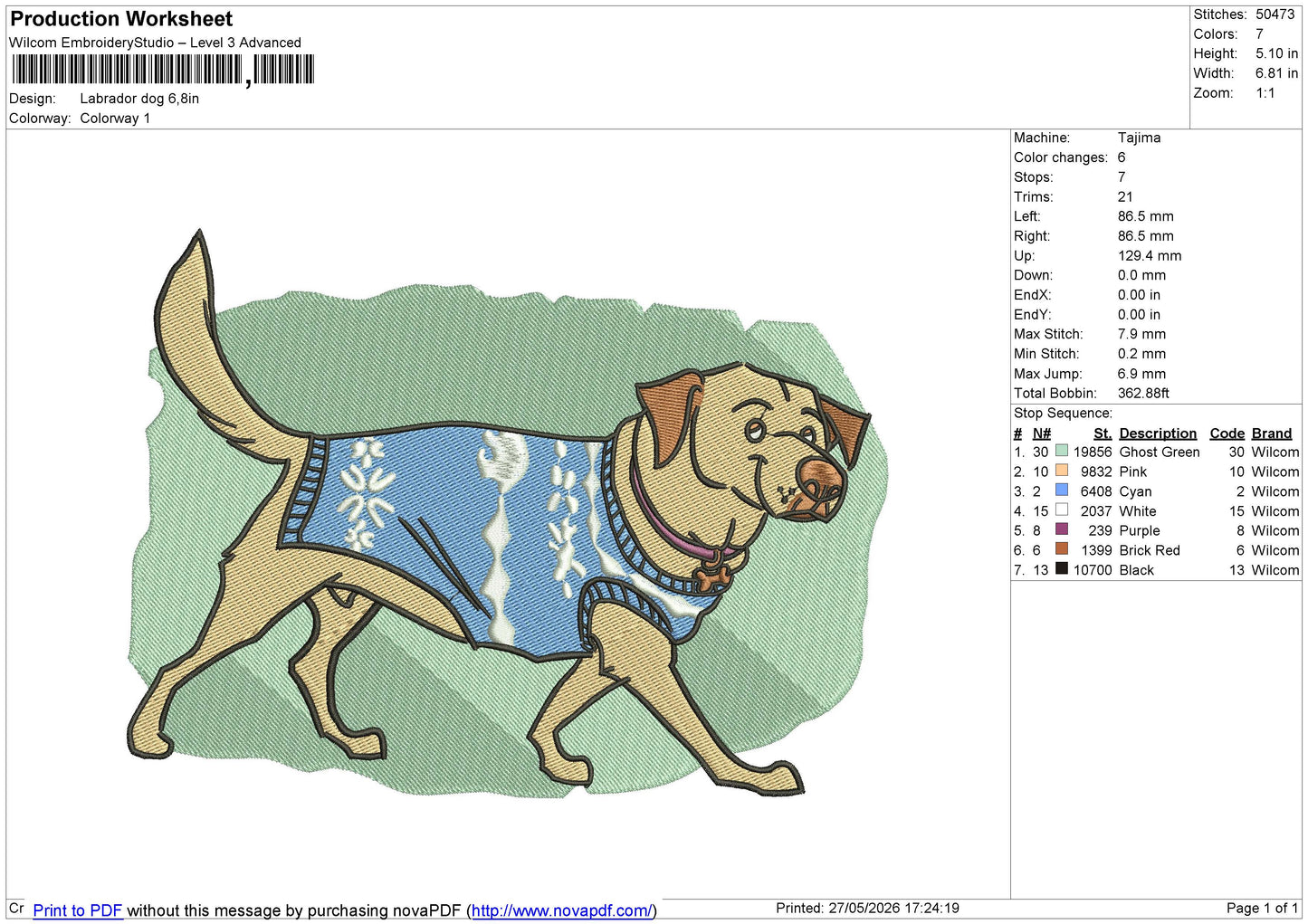 Labrador dog Embroidery File 6 size