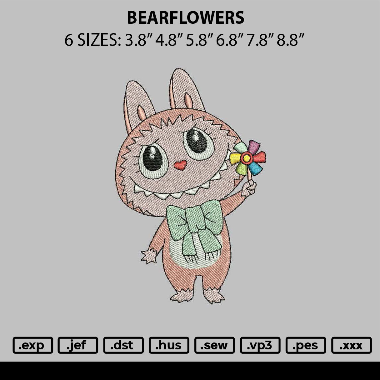 Bearflowers Embroidery File 6 sizes