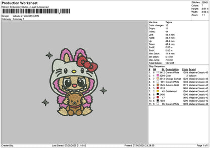 Labu Kitty Embroidery File 6 sizes