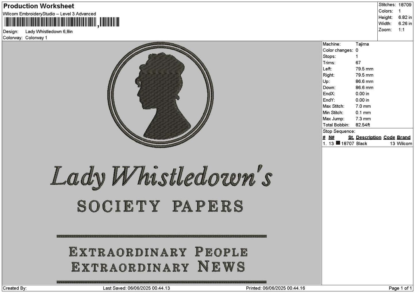 Ladytext 0506 Embroidery File 6 sizes