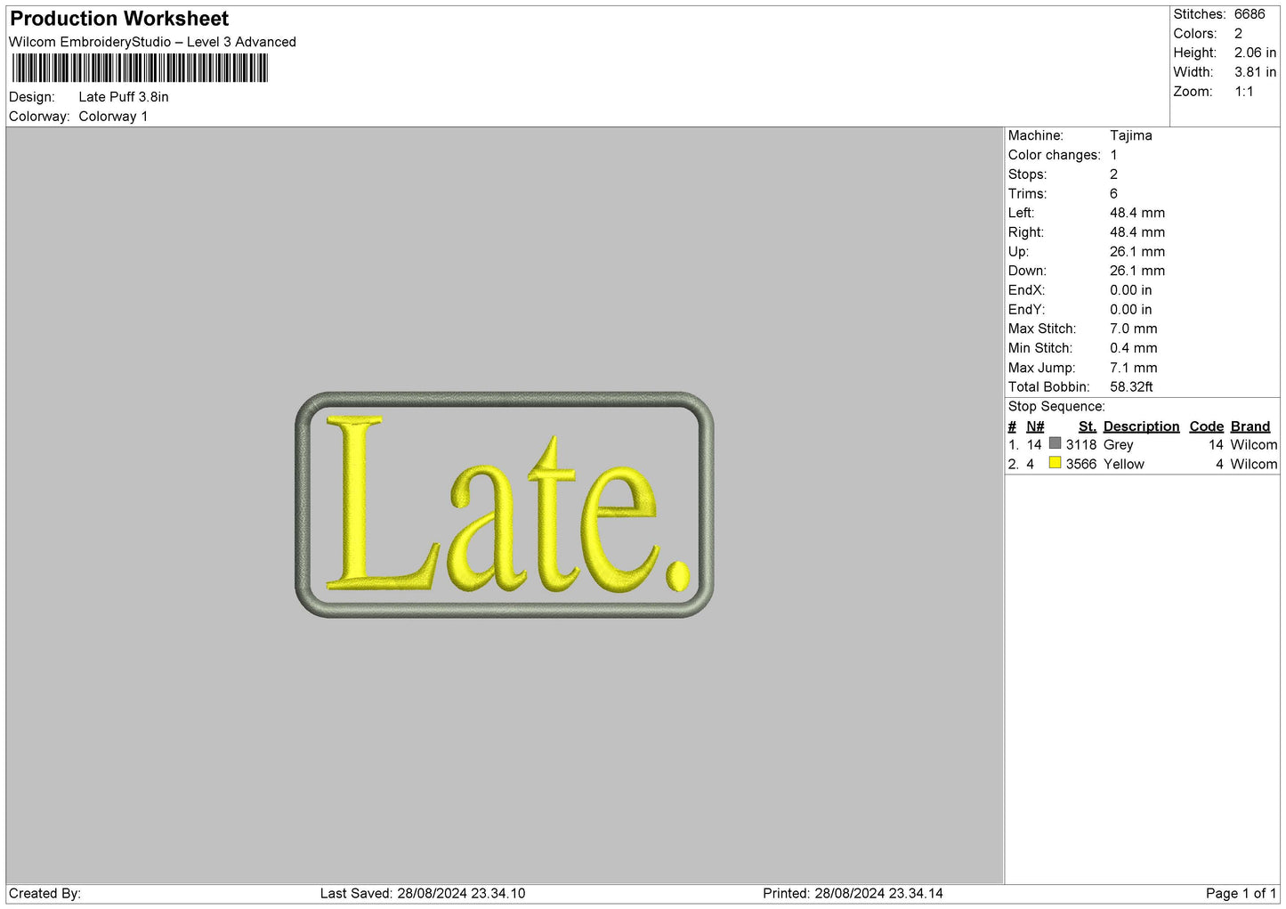 Late Puff Embroidery File 6 sizes