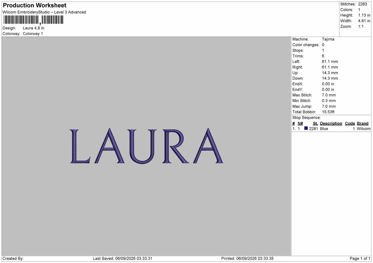 Laura Text Embroidery Machine Design File 6 sizes