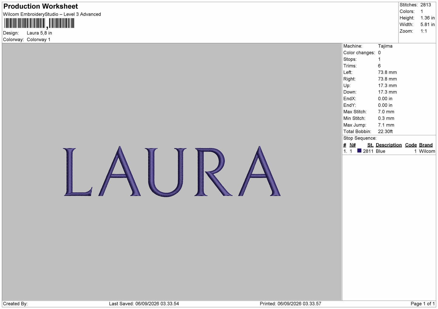 Laura Text Embroidery Machine Design File 6 sizes