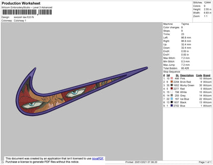 Swoosh Law One Piece Embroidery File 4 size