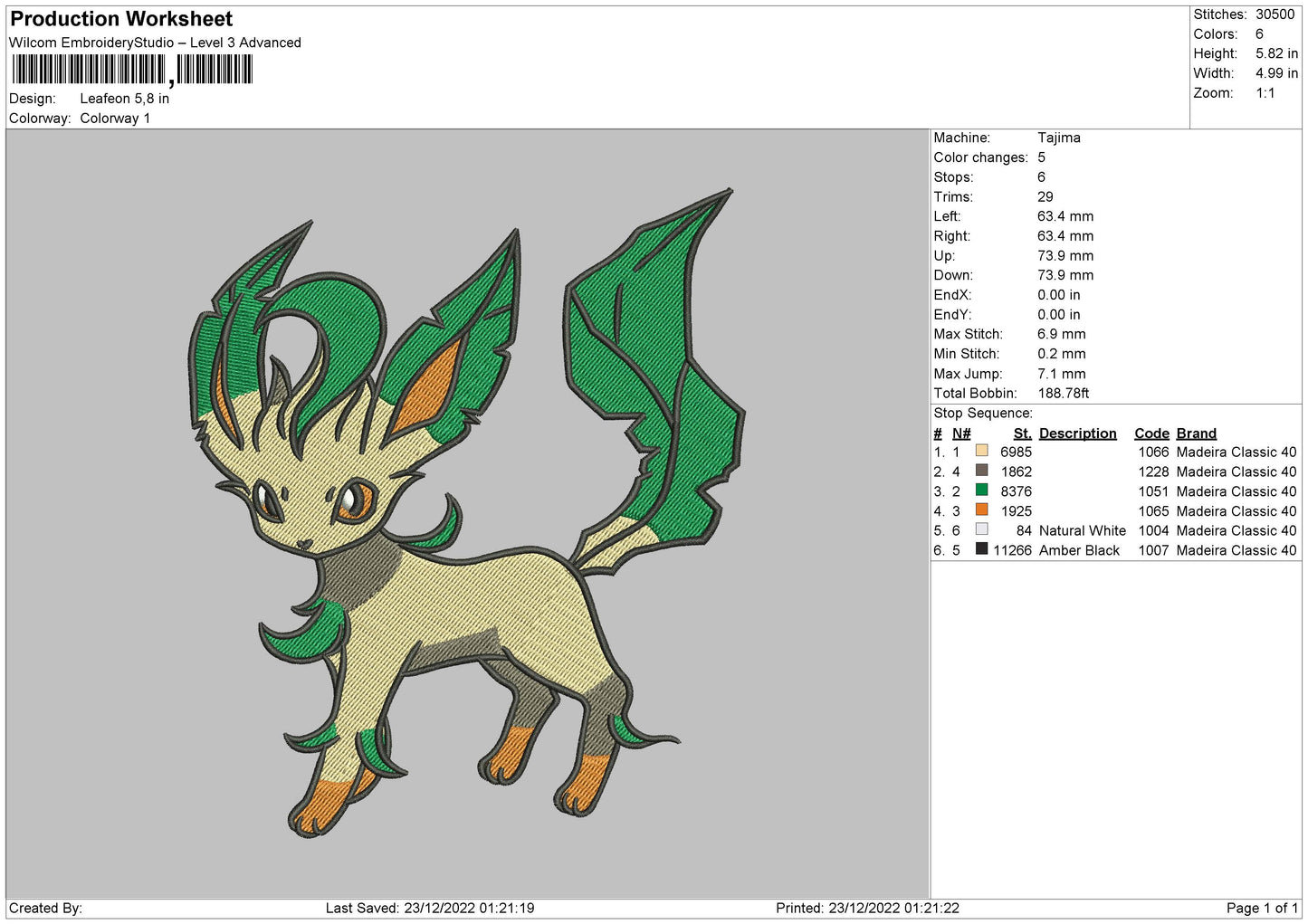 Leafon Embroidery File 6 sizes