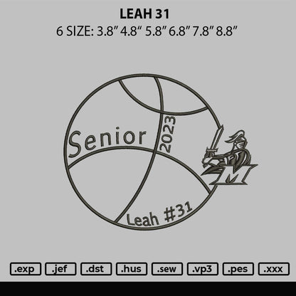 Leah 31 Embroidery File 6 sizes