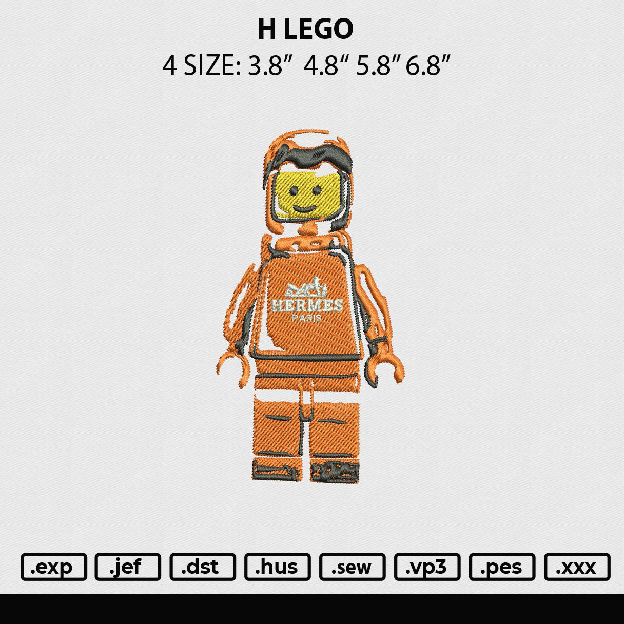 H Lego Embroidery File 4 size