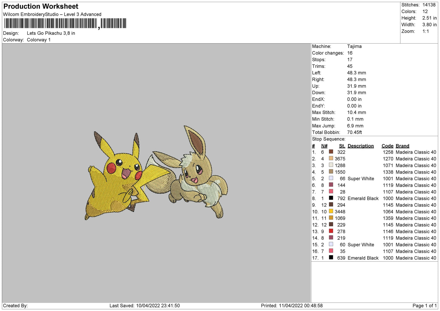Lets Go Pikachu Embroidery File 4 size