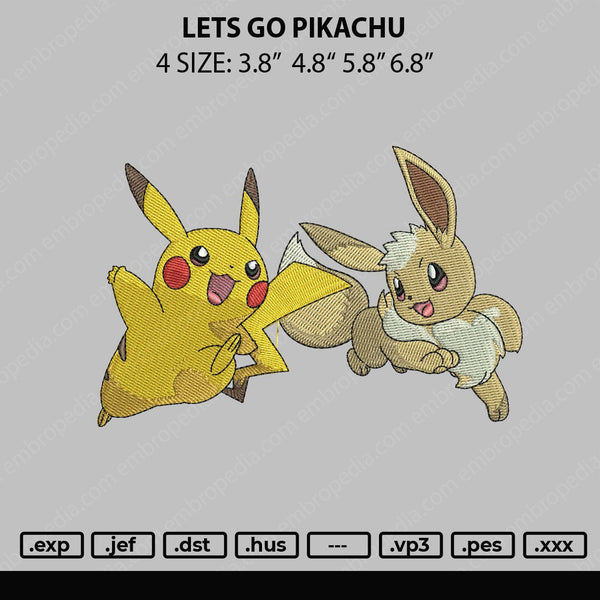 Lets Go Pikachu Embroidery File 4 size