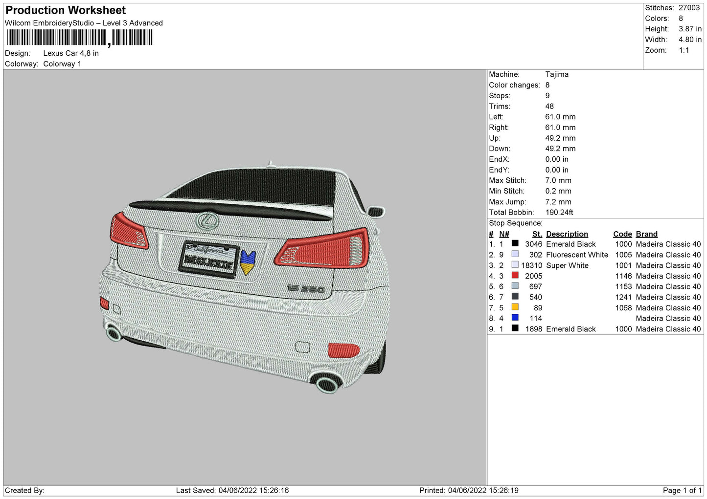 Lexus Car Embroidery File 4 size