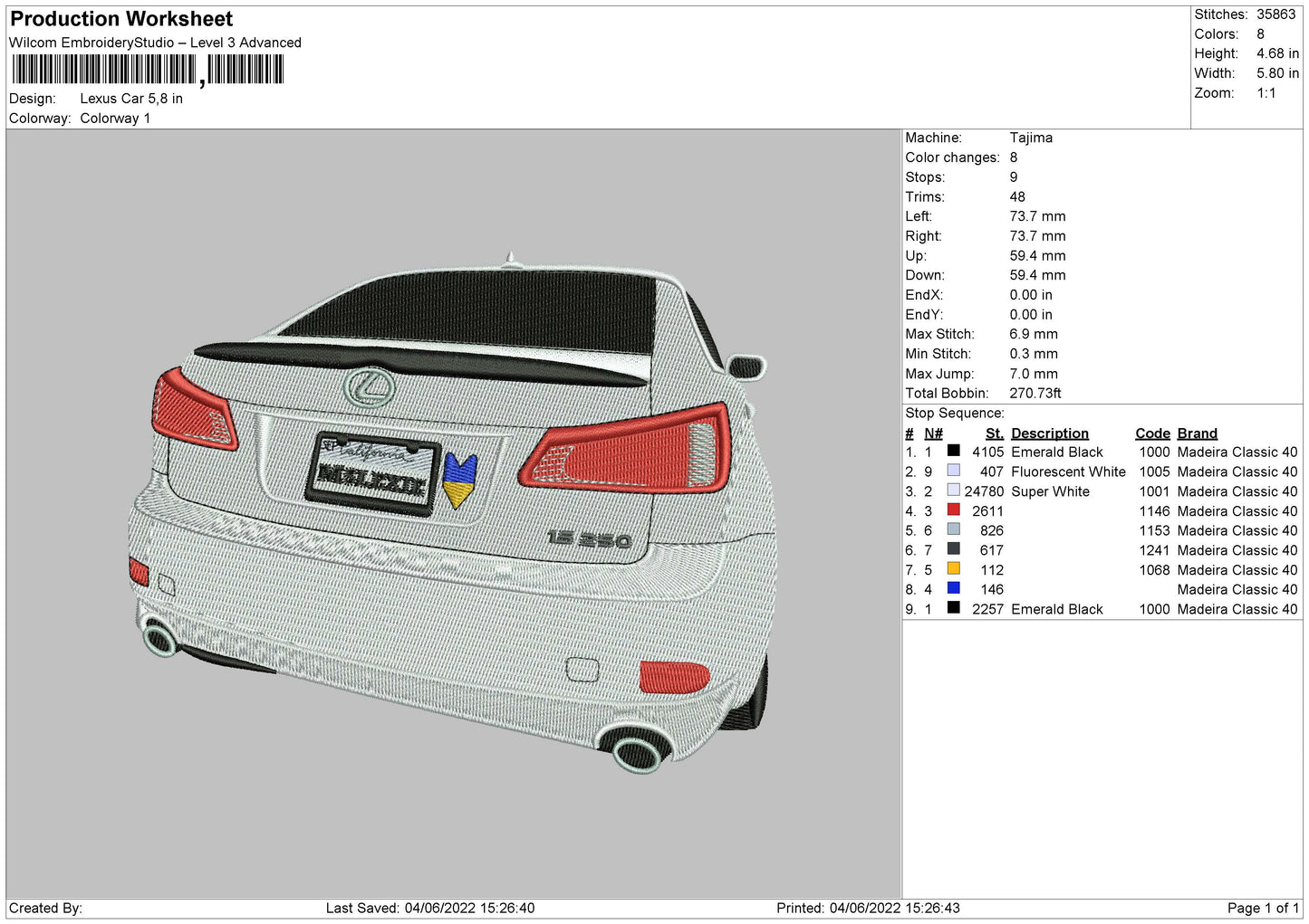 Lexus Car Embroidery File 4 size