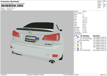 Lexus Car Embroidery File 4 size