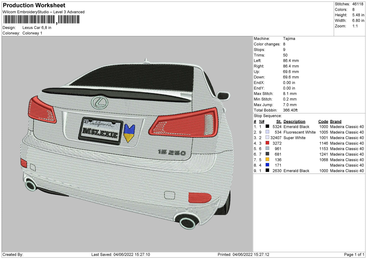 Lexus Car Embroidery File 4 size