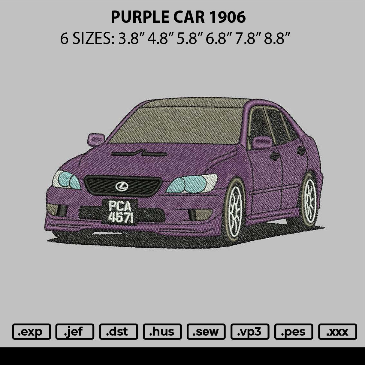 Purple Car 1906 Embroidery File 6 sizes