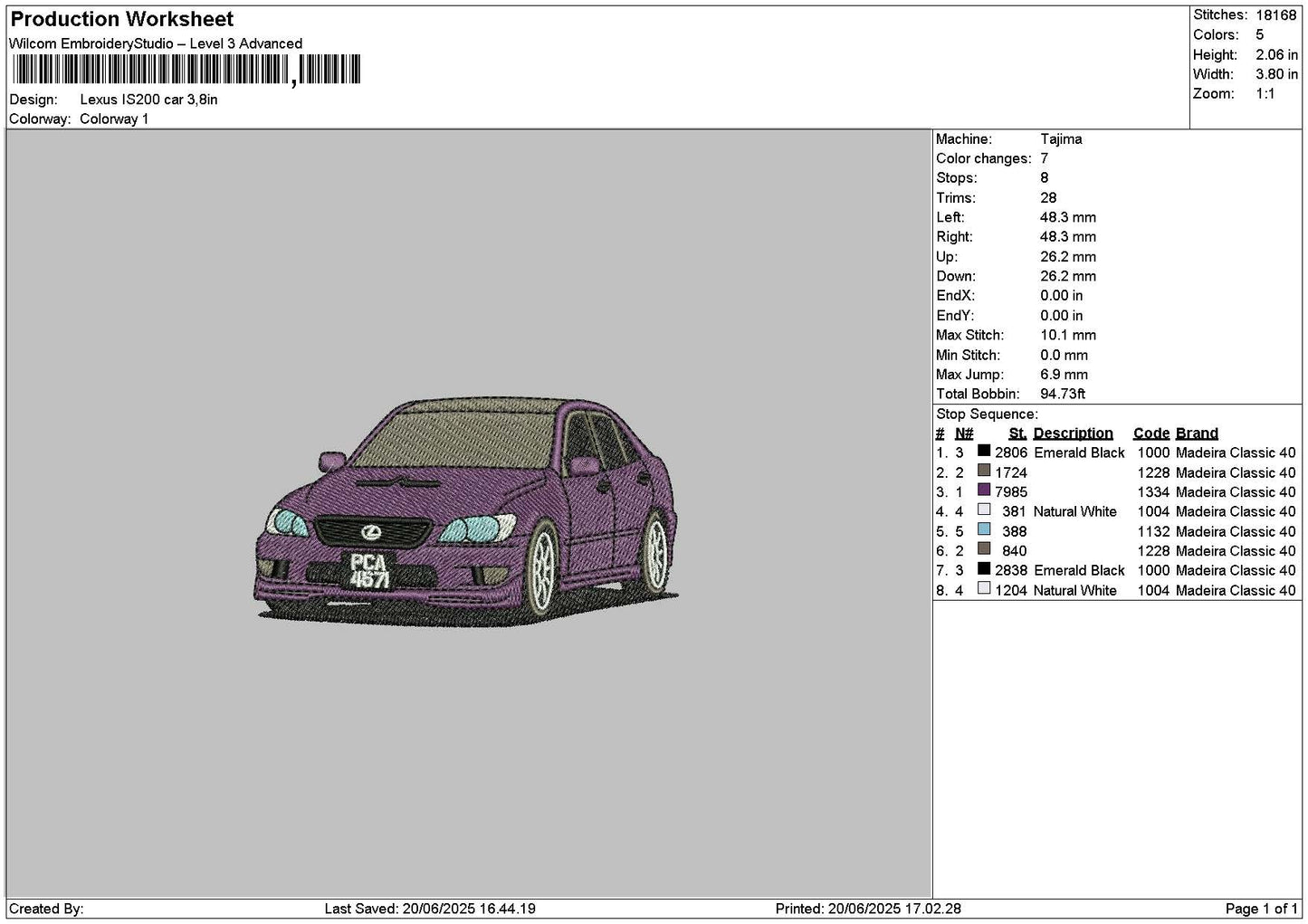 Purple Car 1906 Embroidery File 6 sizes