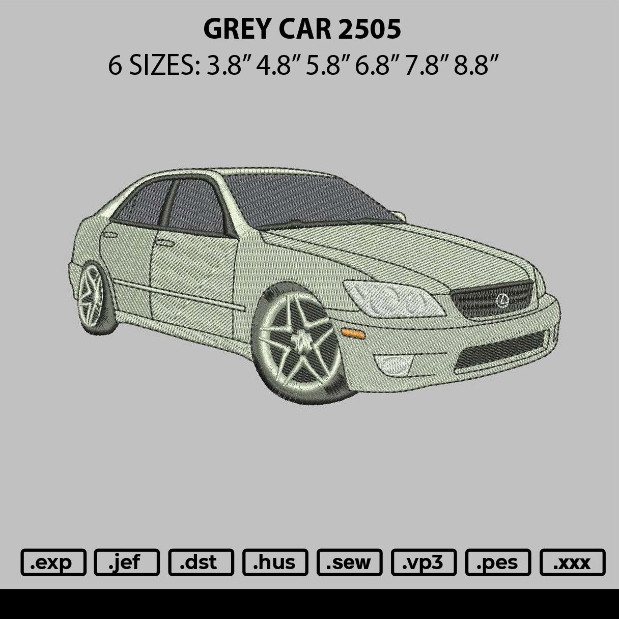 Grey Car 2505 Embroidery File 6 sizes