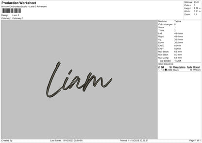 Liam Embroidery File 6 sizes