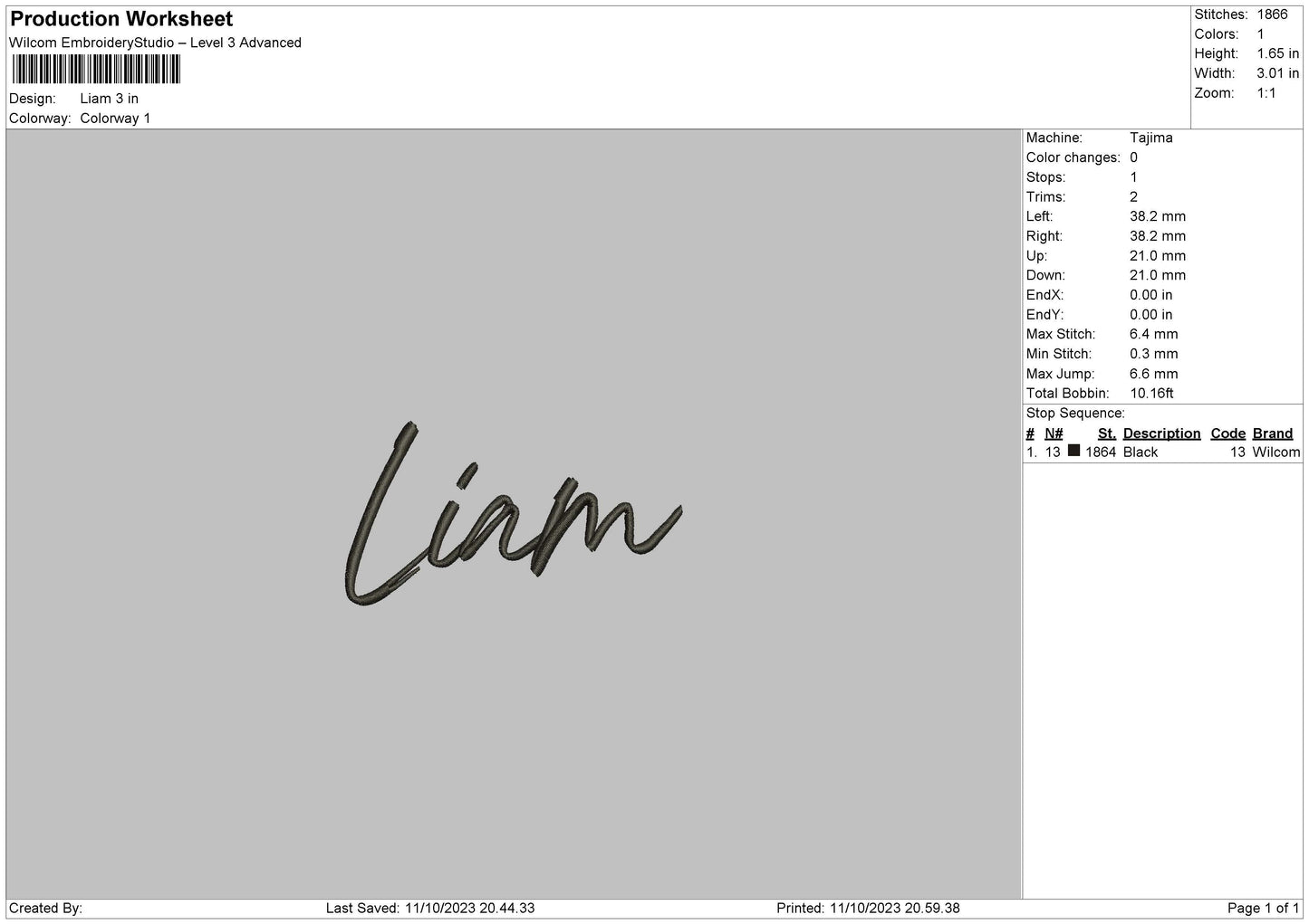 Liam Embroidery File 6 sizes