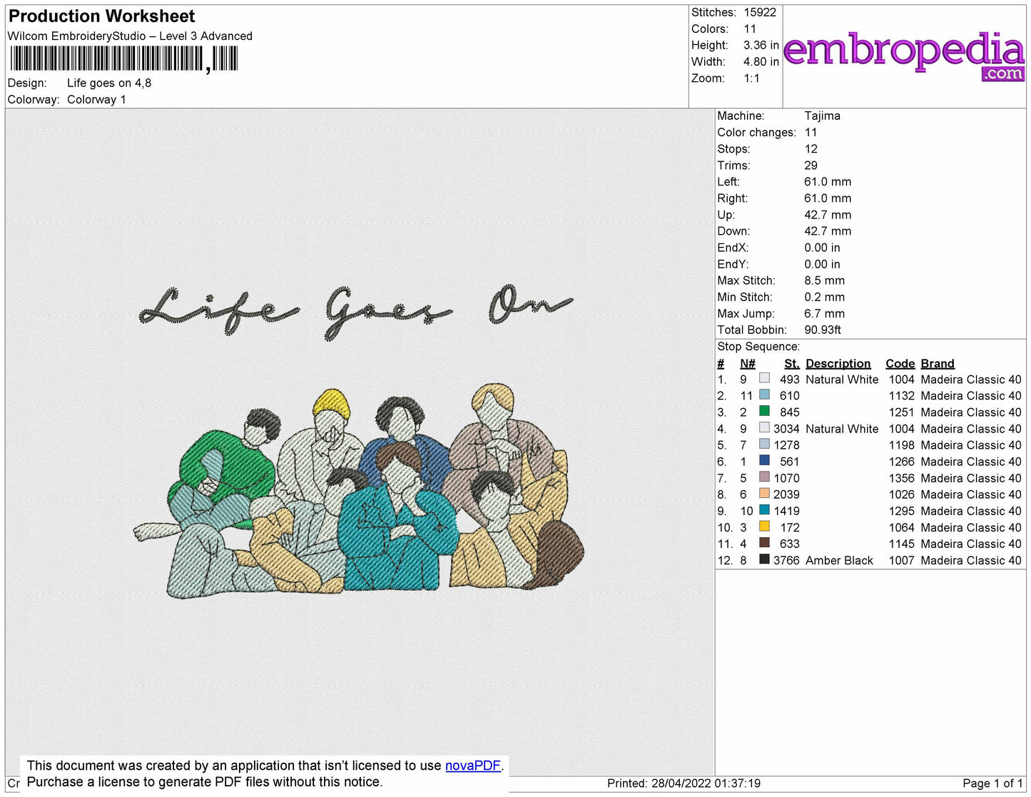 Life Goes On Embroidery File 4 size