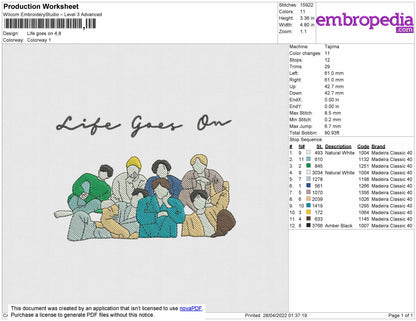 Life Goes On Embroidery File 4 size