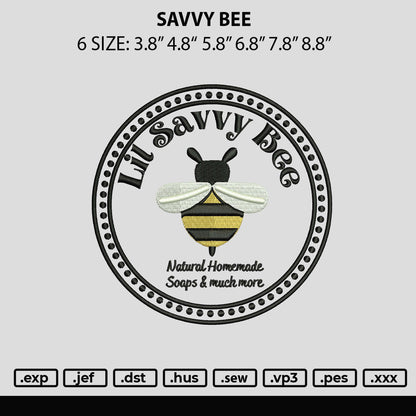 Savvy Bee Embroidery File 6 sizes