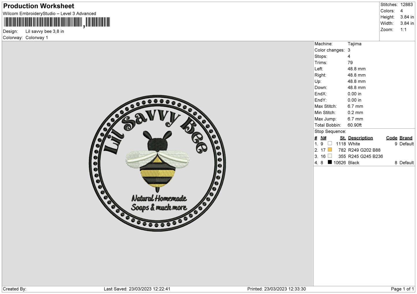 Savvy Bee Embroidery File 6 sizes