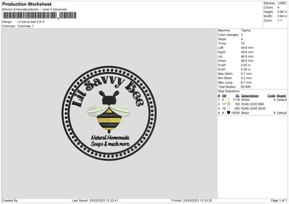 Savvy Bee Embroidery File 6 sizes
