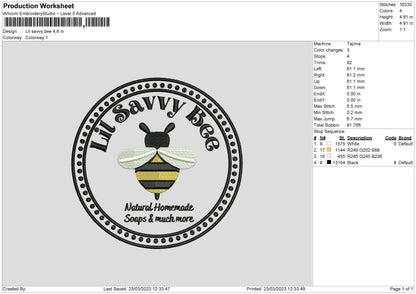 Savvy Bee Embroidery File 6 sizes
