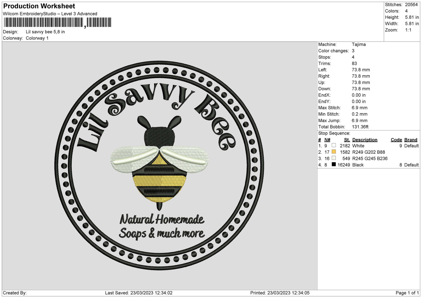Savvy Bee Embroidery File 6 sizes