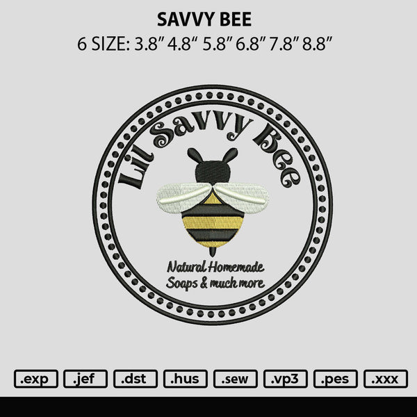Savvy Bee Embroidery File 6 sizes
