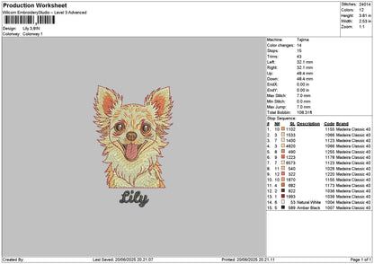 Lily Dog Embroidery File 6 sizes