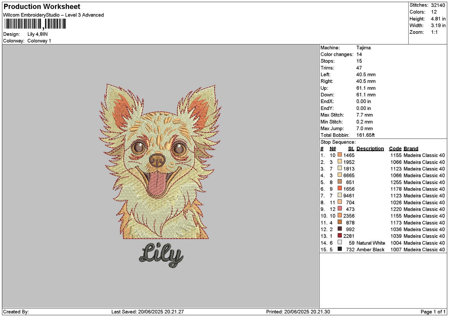 Lily Dog Embroidery File 6 sizes